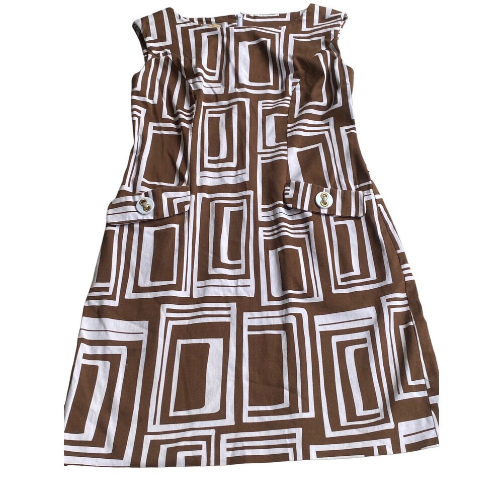 TALBOTS BROWN & WHITE GEOMETRIC SEXY SOPHISTICATION SHEATH/SHIFT DRESS - SIZE 2p